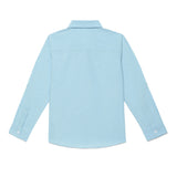 Kid Boys Collar Neck Roll Up Sleeve Solid Blue Shirt