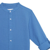 Kid Boys Grandad Collar Neck Roll Up Sleeve Textured Shirt