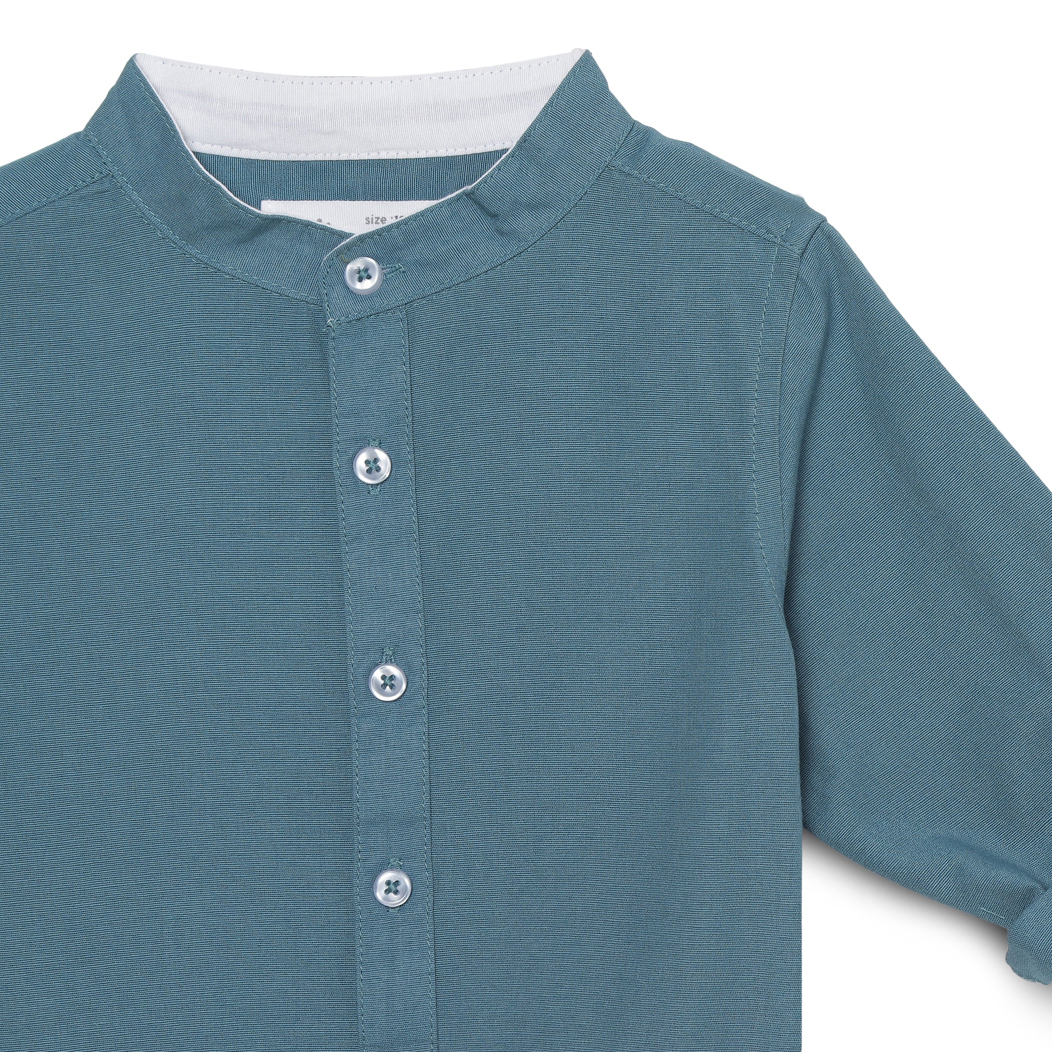 Baby Boys Grandad Collar Neck Roll Up Sleeve Blue Shirt