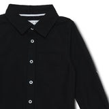 Baby Boys Collar Neck Roll Up Sleeve Black Solid Shirt