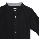 Baby Boys Grandad Collar Neck Roll Up Sleeve Black Shirt