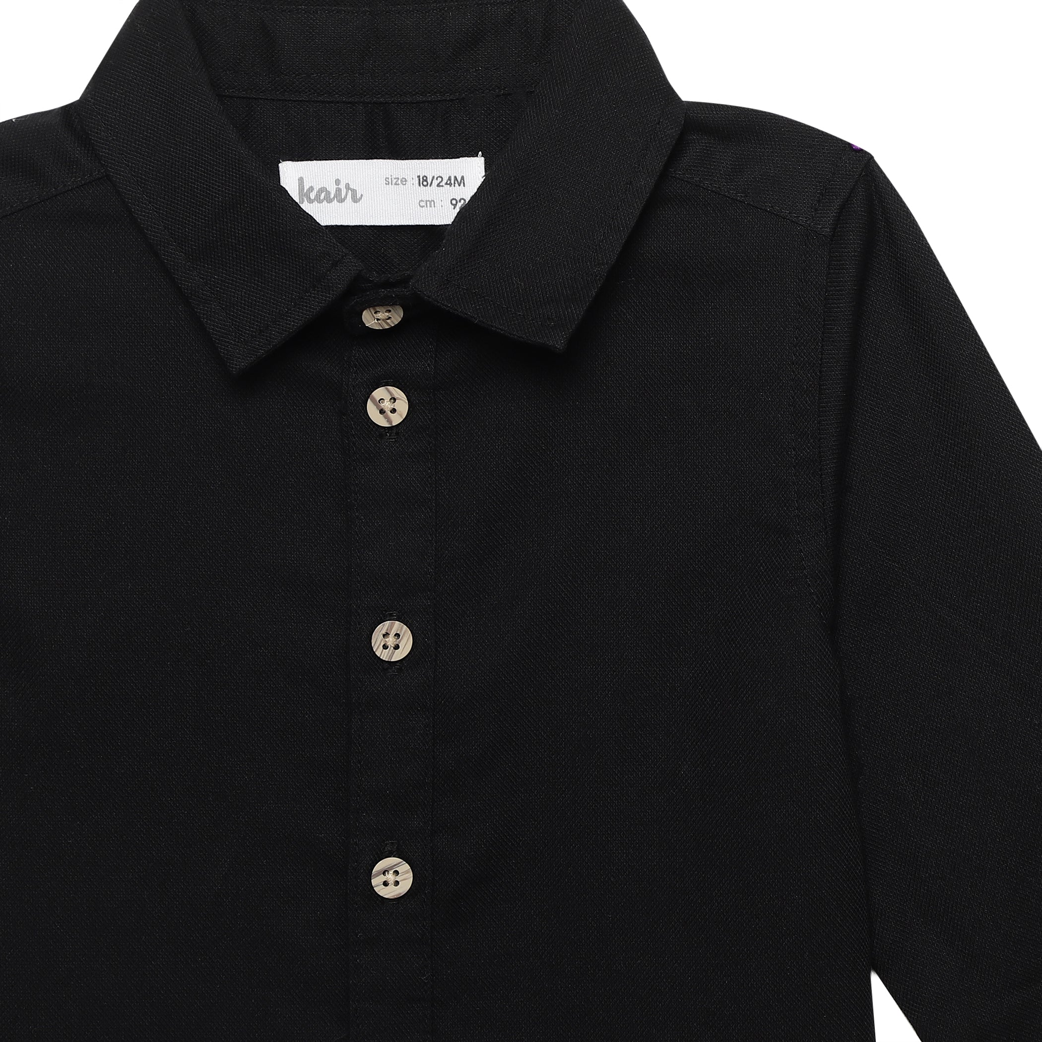 Baby Boys Collar Neck Roll Up Sleeve Black Shirt