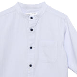 Kid Boys Grandad Collar Neck Roll Up Sleeve Cotton Shirt
