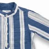 Baby Boys Blue Stripes Grandad Collar Roll-up Sleeve Shirt