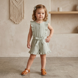 Baby Girls Textured Green Playsuit
