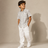 Kids Boys Half Sleeve Brown Striped Shirt