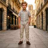 Kids Boys Half Sleeve Brown Striped Shirt