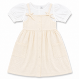 Kid Girls Smocked Strappy Dress With Puff Sleeve Top(2pcs set)