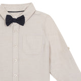 Baby Boys Collar Neck Roll Up Sleeve Shirt with Bow Tie, Waist Coat And Pant Set(4pcs pack)