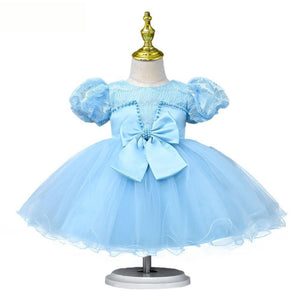Baby Girls Blue Puff Sleeved Party Wear Dress