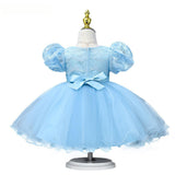 Baby Girls Blue Puff Sleeved Party Wear Dress