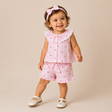Baby Girls Set Pink Striped Sleeveless Top with Shorts and HeadBand (3Pcs co-ord Set)