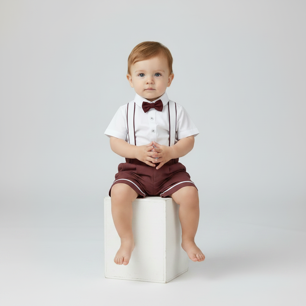 Baby Boys Shirt With Suspender Shorts and Bow Tie(3pcs set)