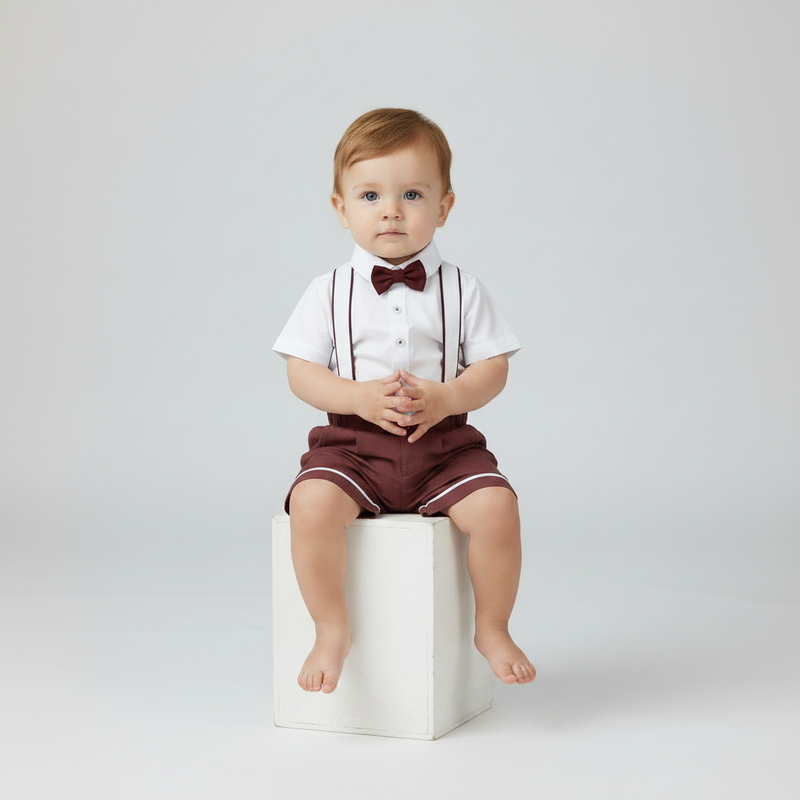 Baby Boys Shirt With Suspender Shorts and Bow Tie(3pcs set)