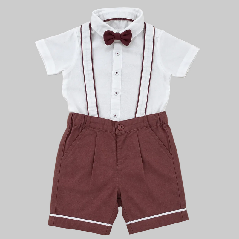 Baby Boys Shirt With Suspender Shorts and Bow Tie(3pcs set)