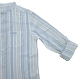 Kids Boys Blue Striped Grandad Collar Full Sleeve Shirt