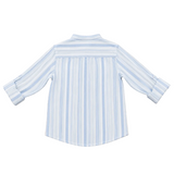 Kids Boys Blue Striped Grandad Collar Full Sleeve Shirt