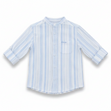 Kids Boys Blue Striped Grandad Collar Full Sleeve Shirt