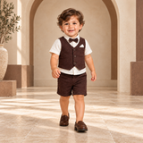 Baby Boys Waist Coat,Shirt With Bow Tie And Shorts(4pcs Set)