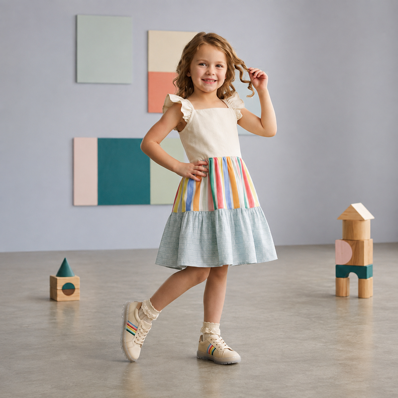 Kid Girls Pastel Rainbow Striped Summer Dress