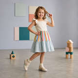 Kid Girls Pastel Rainbow Striped Summer Dress