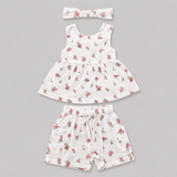 Baby Girls Set Floral Sleeveless Top with Cargo Shorts and Head Band (3Pcs co-ord Set)