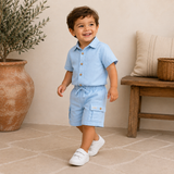 Baby Boys Blue Shirt With Cargo Shorts(2pcs set)