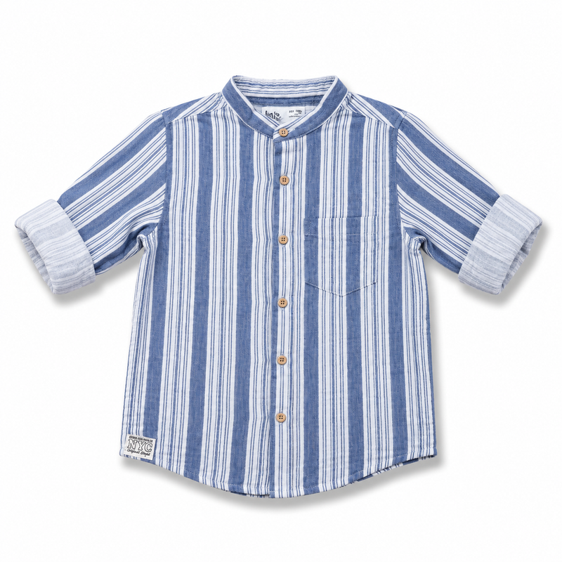 Kids Boys Blue Striped Roll Up sleeve Shirt
