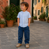 Baby Boys Grandad Collar Half Sleeve Striped Shirt