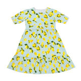 Kids Girls Square Neck Puff Sleeve Green Dress