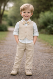 Baby Boys Collar Neck Roll Up Sleeve Shirt with Bow Tie, Waist Coat And Pant Set(4pcs pack)