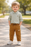 Baby Boys Collar Neck Roll Up Sleeve Shirt