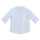 Kids Boys Blue Striped Grandad Collar Full Sleeve Shirt