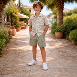 Kid Boys Safari Collar Neck Half Sleeve Printed Shirt