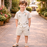 Kid Boys Safari Collar Neck Half Sleeve Shirt With Bermuda(2Pcs set)