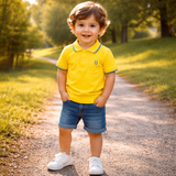 Baby Boys Collar Neck Half Sleeve Yellow Polo T-Shirt