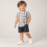 Boys Multicolor Striped Grandad Collar Half Sleeve Shirt