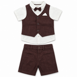 Baby Boys Waist Coat,Shirt With Bow Tie And Shorts(4pcs Set)