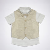 Baby Boys Waist Coat,Shirt With Bow Tie And Shorts Linen Blend Set(4pcs Set)
