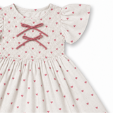 Kid Girls Heart Print Smocked Puff Sleeve Dress