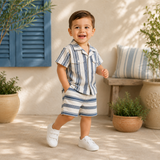 Baby Boys Navy Stripes Safari Shirt With Shorts(2pcs set)