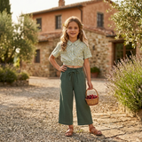 Kid Girls Half Sleeve Green Cropped  Top