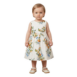 Girls Round Neck Printed Sleeveless Dress