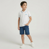 Kid Boys Collar Neck Half Sleeve White Polo T-Shirt