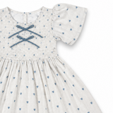 Kid Girls Heart Print Smocked Puff Sleeve Dress