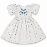 Kid Girls Heart Print Smocked Puff Sleeve Dress