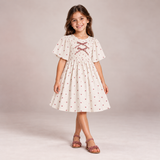 Kid Girls Heart Print Smocked Puff Sleeve Dress