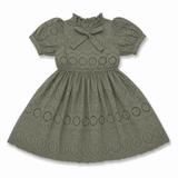 Kid Girls Olive Eyelet Embroidered Puff Sleeve Dress