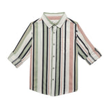 Kid Boys Collar Neck Roll Up Sleeve Stripes Shirt