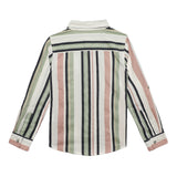 Kid Boys Collar Neck Roll Up Sleeve Stripes Shirt